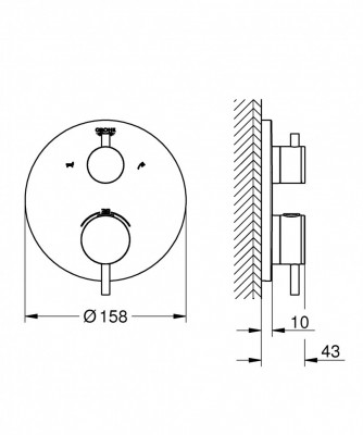 Внешняя часть термостатического смесителя для ванны GROHE Atrio с переключателем на 2 положения: ванна/душ, суперсталь (24138DC3)