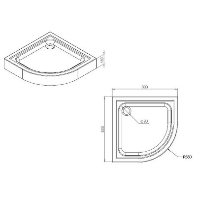 Акриловый поддон для душа AM.PM Gem 80x80 Белый четверть круга