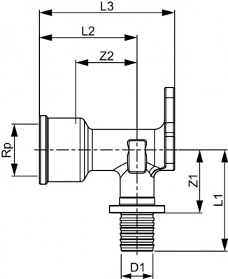 Уголок с настенным креплением TECEflex, длина 54 мм, стандартная латунь 16 x Rp 1/2" 768503
