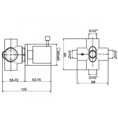 Kaja AQUADRAT 29850-C запорно-переключающий 3-х ходовой вентиль в комплекте со скрытой частью, хром