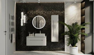 Шкаф пенал в ванную Jorno Shine 33 R Shi.04.125/P/W подвесной белый глянец