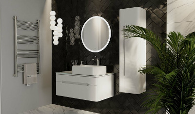 Шкаф пенал в ванную Jorno Shine 33 R Shi.04.125/P/W подвесной белый глянец