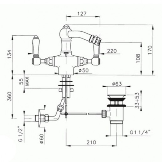 Nicolazzi Classica 1434 GB 78 смеситель для биде с д/к, золотая латунь/ручка P.Mont Blanc