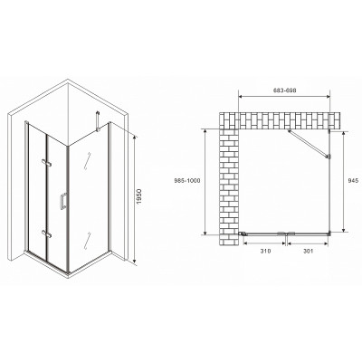Душевой уголок Abber Zart 70x100 AG08070P-S101 п-ль хром стекло прозрачное