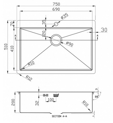 Zorg Inox R 7551 кухонная мойка, нержавеющая сталь