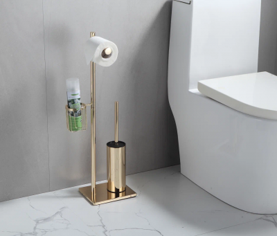 Напольная стойка с держателями для ершика, бумаги и освежителя Sanartec 100813Go, золото