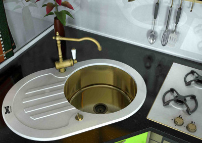 Zorg Inox Glass GL-7851-OV-WHITE-BRONZE кухонная мойка, белый/бронза