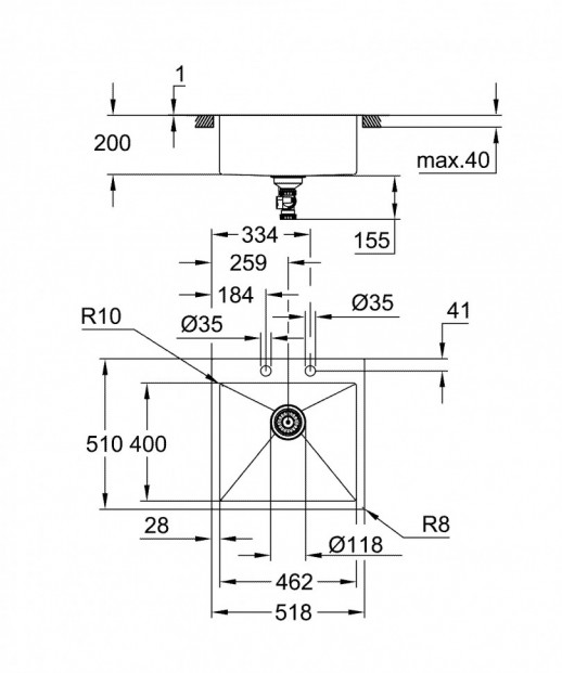 Мойка GROHE K800 60-S 51.8/51 1.0, нержавеющая сталь (31583SD1)