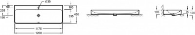 Накладная раковина 120 х 45 см, 1 отверстием для смесителя JACOB DELAFON  VOX  (EVA112-00)