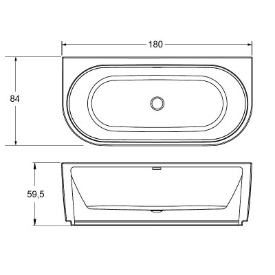 Ванна акриловая Riho Desire Wall Mounted 184x84 B089001005 (BD0700500000000) без гидромассажа овальная