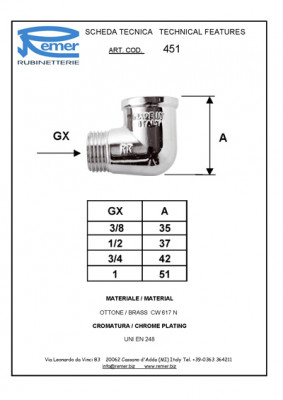 Уголок 3/8" гш RR 451 MF хром REMER (45138)