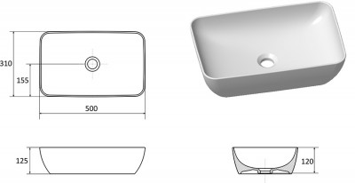 RAVAK XJX01150001 Керамический умывальник UNI 500 правый SLIM белый