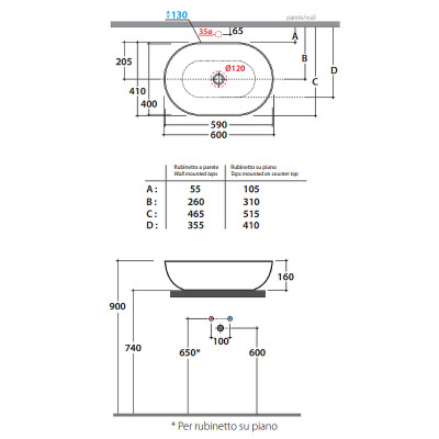 Раковина-чаша Globo T-Edge 60 B6O60.BI белая овальная