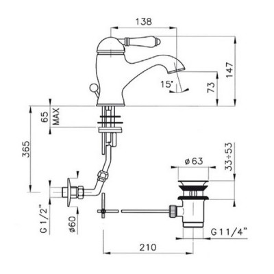 Nicolazzi Classica 3402 CR 76 смеситель для раковины с д/к, хром/ручка P.Mont Blanc