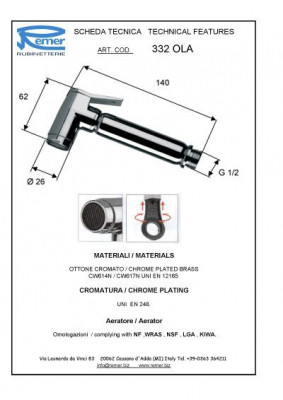 Душ-пистолет Remer RR 332 OLAх, хром