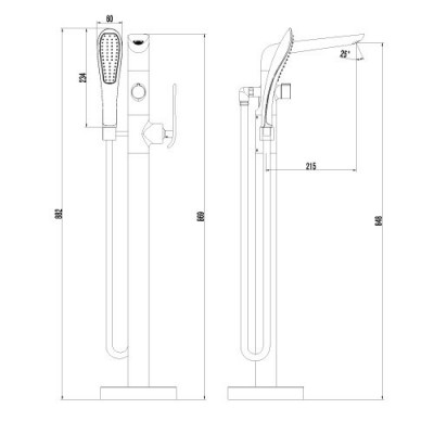 Lemark Melange LM4944CW смеситель напольный для ванны с ручным душем и шлангом, хром/белый