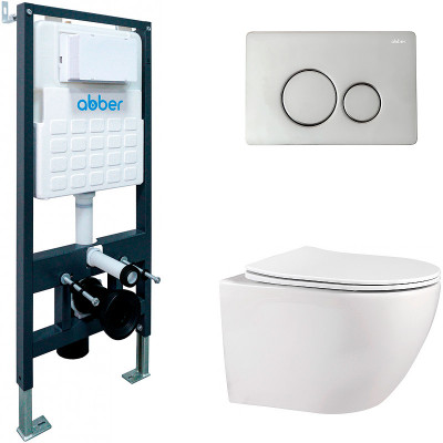 Комплект унитаза с инсталляцией Abber Bequem AC1100-AC0105-AC0121 микролифт с клавишей хром