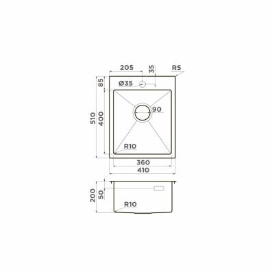 Мойка Omoikiri прямоугольная 410х510 мм Akisame 41-GB нерж.сталь, графит (4997011)