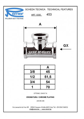 Тройник 1/2" ггг RR 453 FF хром REMER (45312)