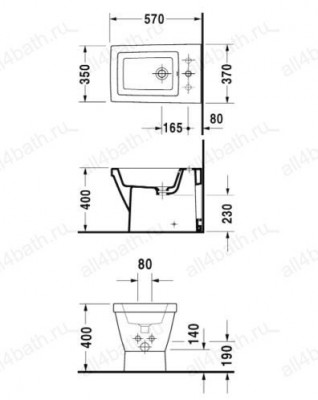 DURAVIT 2nd floor 0136100000 биде напольное 37 см х 57 см