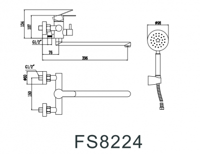 Смеситель Fmark FS8224H для ванны нерж сталь черный рычажный