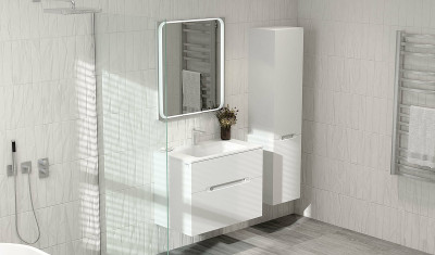 Шкаф пенал в ванную Jorno Modul 35 R Mоl.04.150/P/W подвесной белый глянец