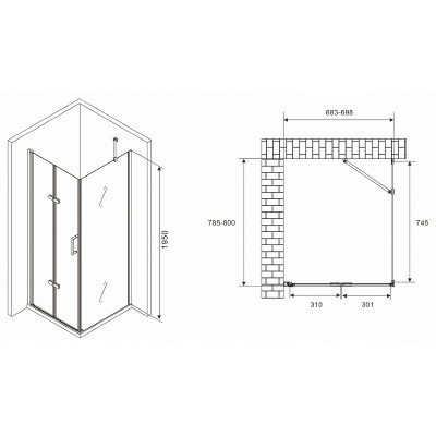 Душевой уголок Abber Zart 70x80 AG08070P-S81 п-ль хром стекло прозрачное