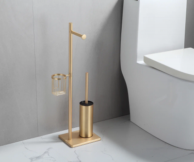Напольная стойка с держателями для ершика, бумаги и освежителя Sanartec 100813GoM, матовое золото