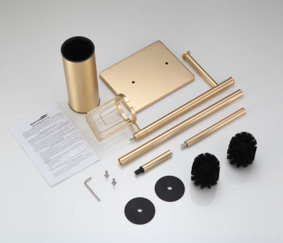 Напольная стойка с держателями для ершика, бумаги и освежителя Sanartec 100813GoM, матовое золото