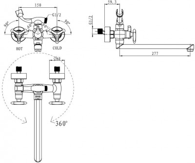 Смеситель для ванны Kaiser Trio 57055, хром