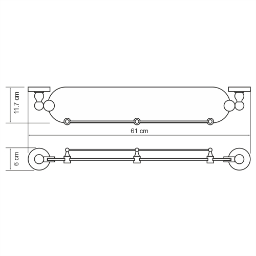 WasserKRAFT Diemel K-2244 полка с бортиком, матовое стекло/хром