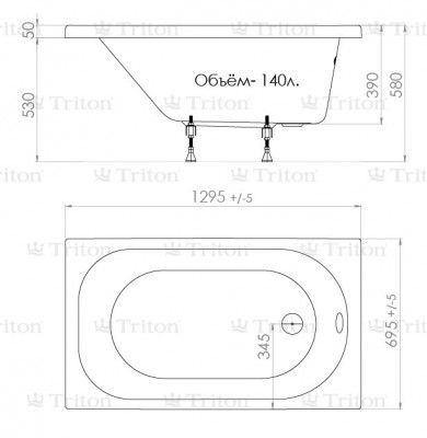 Ванна акриловая Triton Стандарт 130х70 см
