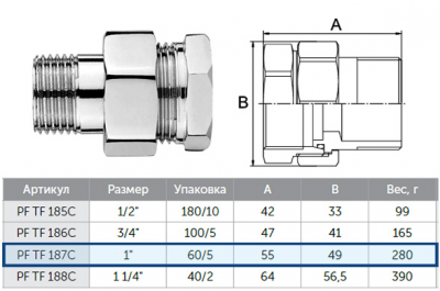 Американка ProFactor PF tf 187c 1" прямая, хромированная