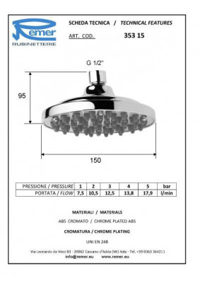 Душевая головка Remer 353 15, с шарнирным соединением, хром