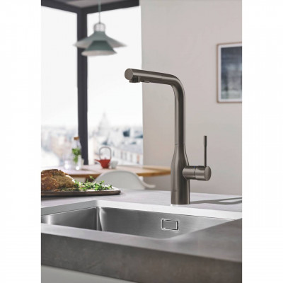 Смеситель для кухонной мойки GROHE Essence с вытяжным душем, темный графит матовый (30270AL0)