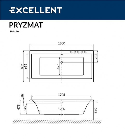 Ванна акриловая Excellent Pryzmat Slim 180x80 WAEX.PRY18S.SOFT.CR с гидромассажем прямоугольная