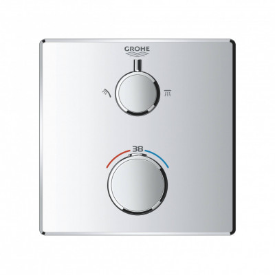 Термостатический смеситель для душа GROHE Grohtherm с переключателем на 2 положения верхний-ручной душ, внешняя часть, квадратная розетка, хром (24079000)