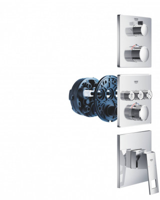 Термостатический смеситель для душа GROHE Grohtherm с переключателем на 2 положения верхний-ручной душ, внешняя часть, квадратная розетка, хром (24079000)