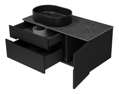 Тумба Misty Роял 100 подвесная черная (П-Роя-01100-021П2Я) с раковиной и столешницей