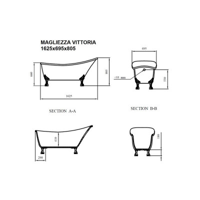 Ванна Magliezza Vittoria 162.5х69,5 акриловая (ножки золото)