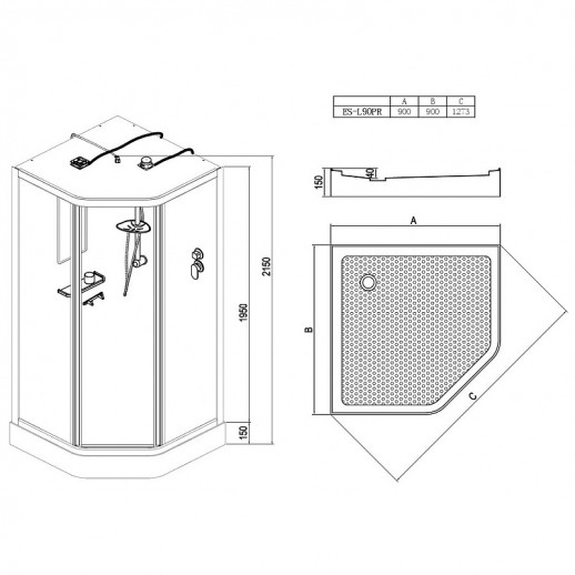 Душевая кабина Esbano ES-L90PR 90x90 ESKL90PR форма призма