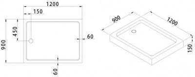 Поддон акриловый Cezares TRAY-A-AH-120/90-15-W0, без сифона