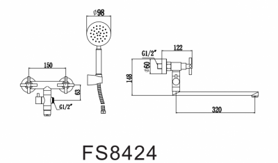Смеситель Fmark FS8424H для ванны нерж сталь черный вентильный