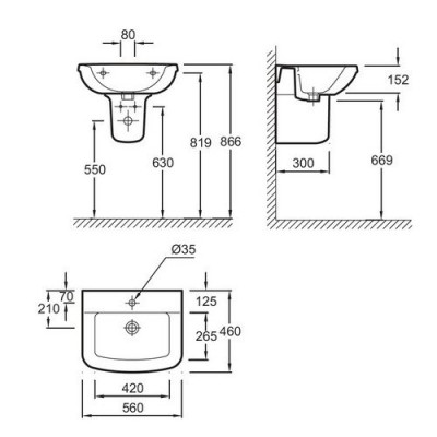 JACOB DELAFON Panache E1434-00 раковина 56 см х 46 см, белая