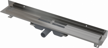 Водоотводящий желоб с порогами для цельной решетки и фиксированным воротником к стене AlcaPlast APZ116-750
