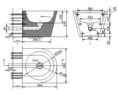 Настенная матовая угловая округлая раковина с антивандальными крпелениями с левой стороны Nofer 13036.PL.S