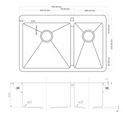 Zorg Inox R 78-2-51-L кухонная мойка, нержавеющая сталь