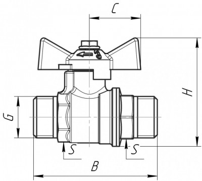Кран шаровой, ручка-бабочка наруж/наруж. VALFEX STANDART 15, 1/2" (VF.219.LB1.012)
