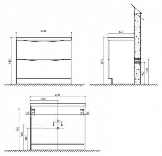Тумба под раковину BelBagno ANCONA-N-600-2C-PIA-WO