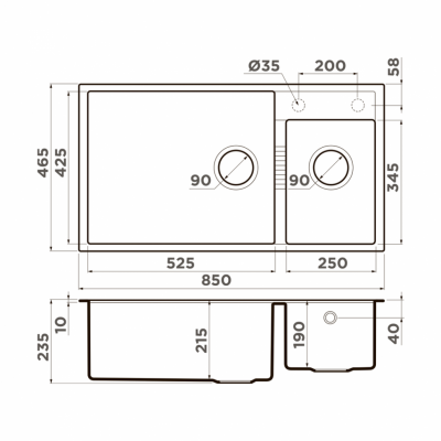 Мойка OMOIKIRI TEDORI 85-2-U-WH прямоугольная 850x465 (4993943)